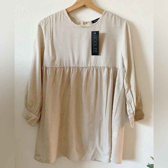 Roolee Tops - ROOLEE Women's babydoll Beige Striped Blouse